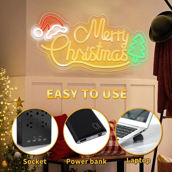 Neon Sign Light Battery USB Powered Warm White LED Base Christmas Decoration - Picture 3 of 6